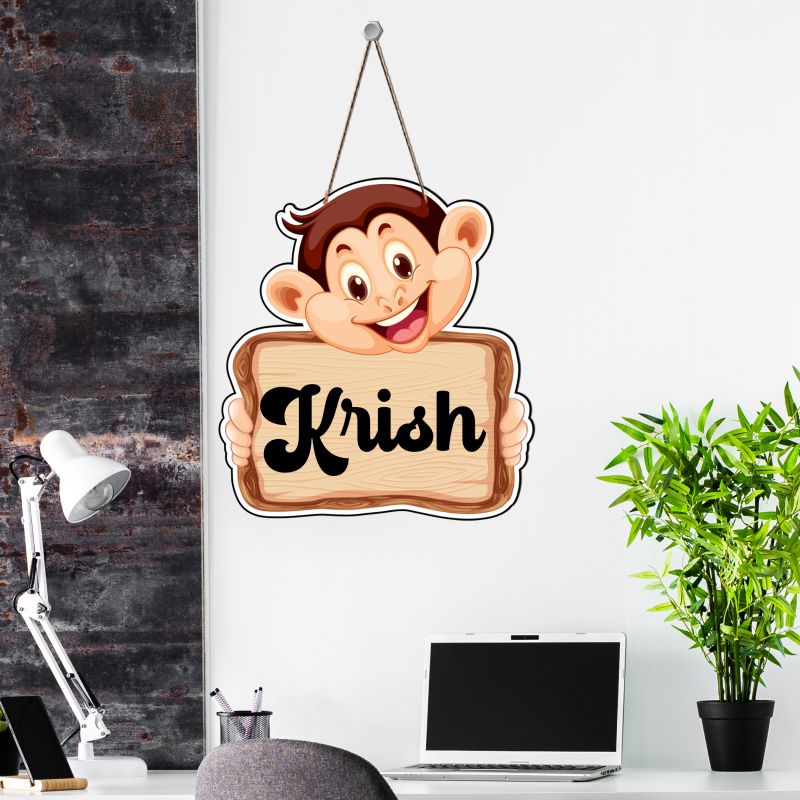 Personalized Monkey Cute Animal Wooden Wall Hanging Customized With Name Kids Room, Living Room, Home Decor Birthday Gift For Kids